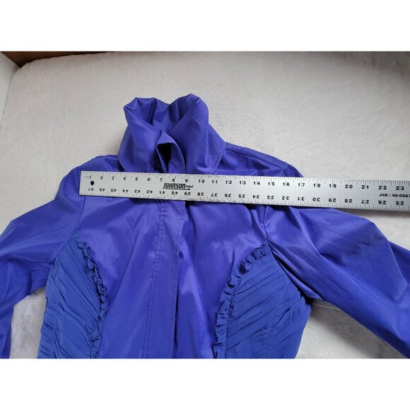 Samuel Dong Womens Ruffle Trim Pleated Trench Coat Cobalt Large New - Picture 7 of 9